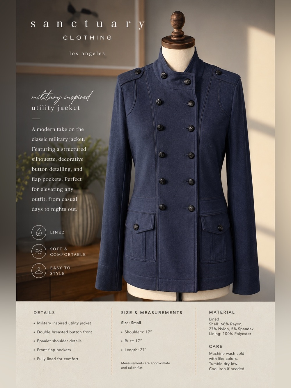 Sanctuary Navy Double-Breasted Military Utility Jacket
